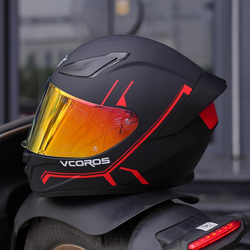 VCOROS Motorcycle Helmets Visor Shield WS-609 Full Face Helmet Visor Replacement Accessories (Chrome Red) - Image 2